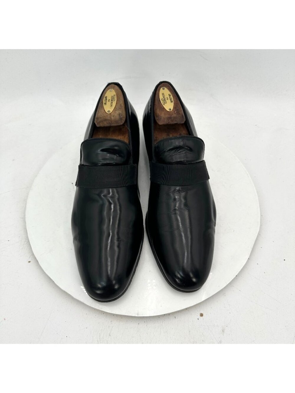 Salvatore Ferragamo Men Size 9.5D Black Patent Leather Tuxedo Loafer Dress Shoes